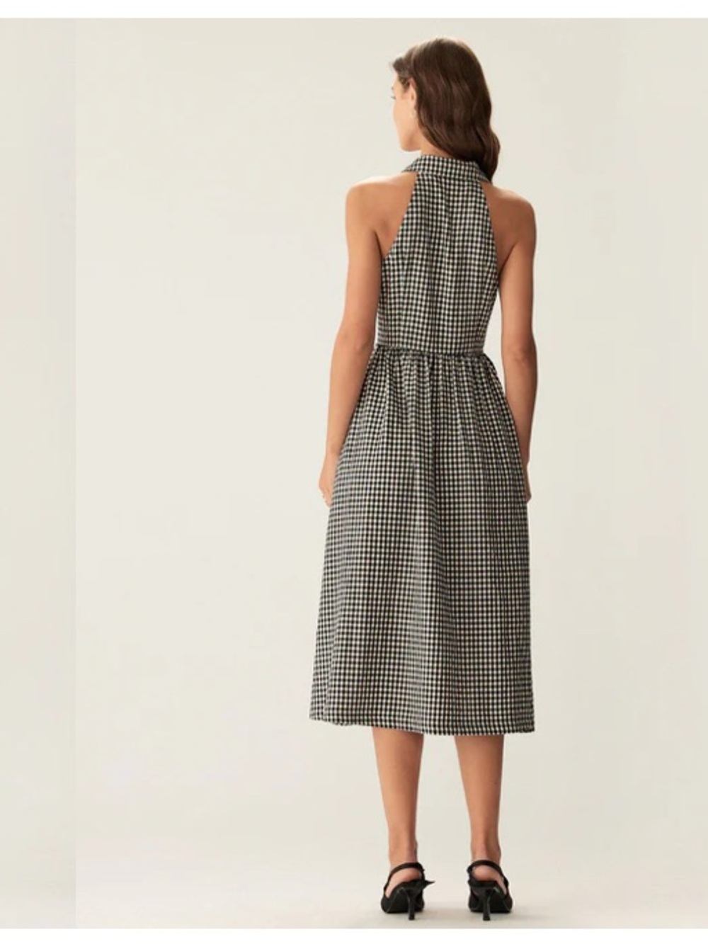NWT Rihoas Black Plaid Sleeveless Button Midi Dress - Picture 2 of 3